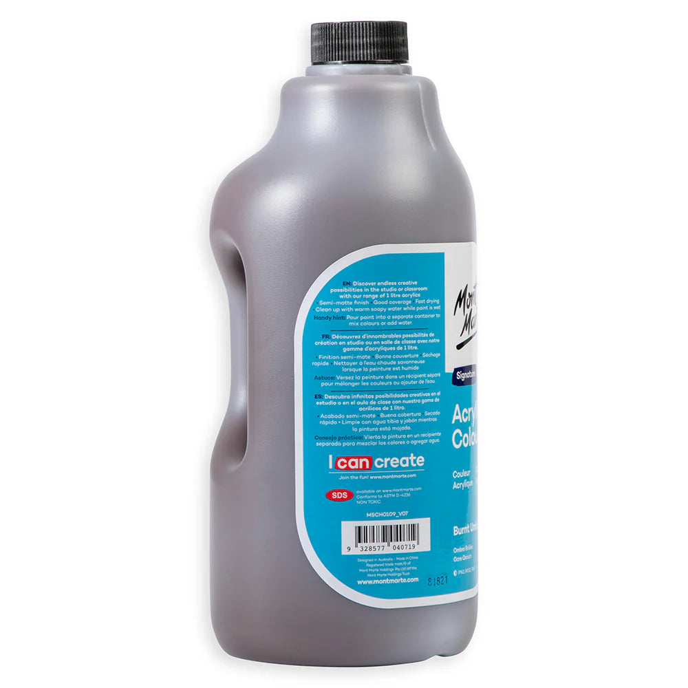 Mont Marte Acrylic Colour Signature 1L (33.8 US fl.oz) Bottle - Burnt Umbe