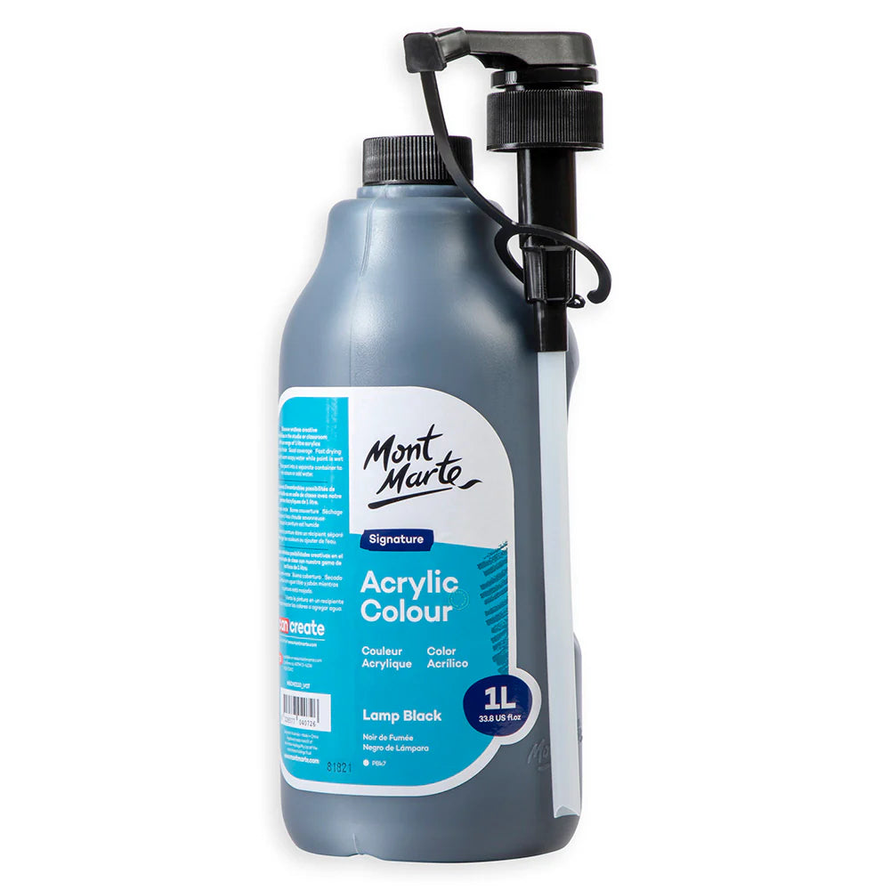 Mont Marte Acrylic Colour Signature 1L (33.8 US fl.oz) Bottle - Lamp Black