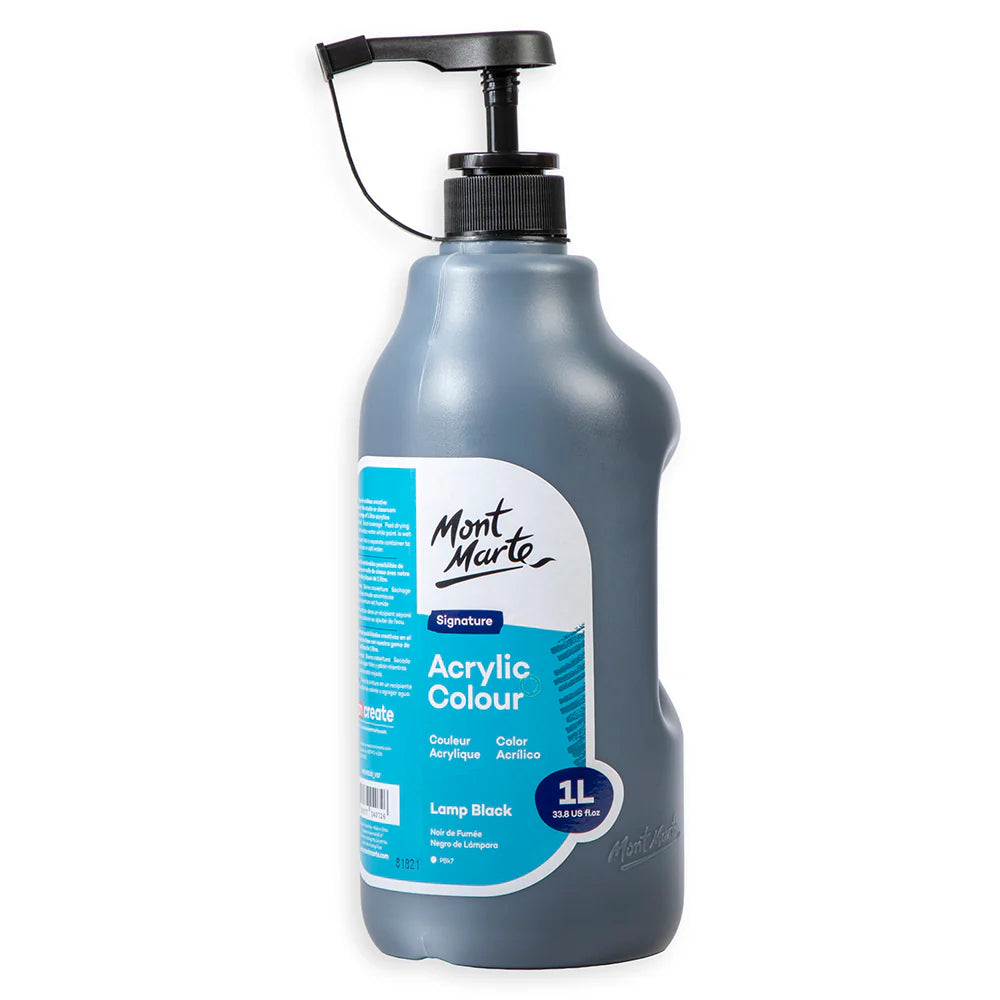 Mont Marte Acrylic Colour Signature 1L (33.8 US fl.oz) Bottle - Lamp Black