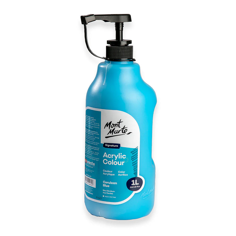 Mont Marte Acrylic Colour Signature 1L (33.8 US fl.oz) Bottle - Cerulean Blue