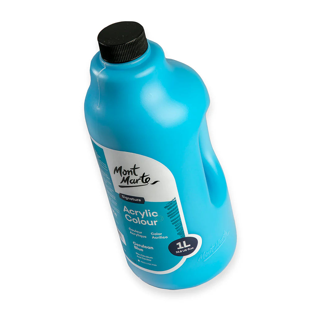Mont Marte Acrylic Colour Signature 1L (33.8 US fl.oz) Bottle - Cerulean Blue