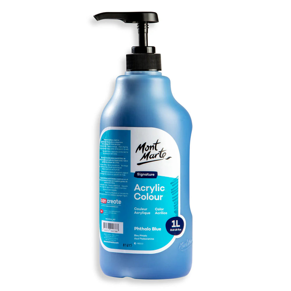 Mont Marte MM Acrylic Colour w/Pump 1L - Phthalo Blue