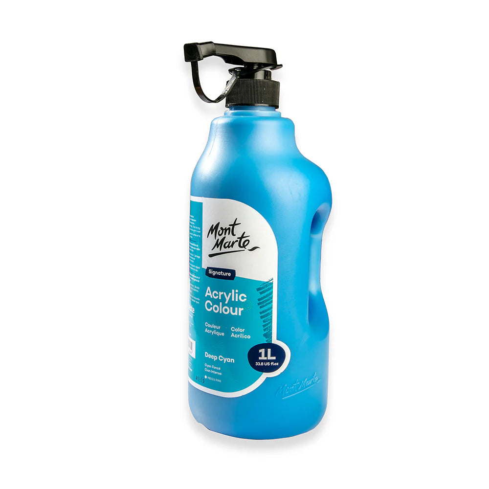 Mont Marte Acrylic Colour Signature 1L (33.8 US fl.oz) Bottle - Deep Cyan