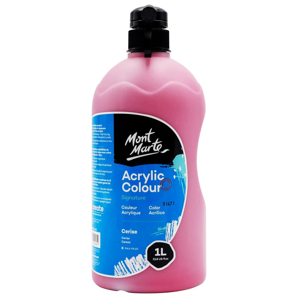 Mont Marte Acrylic Colour Signature 1L (33.8 US fl.oz) Bottle - Cerise