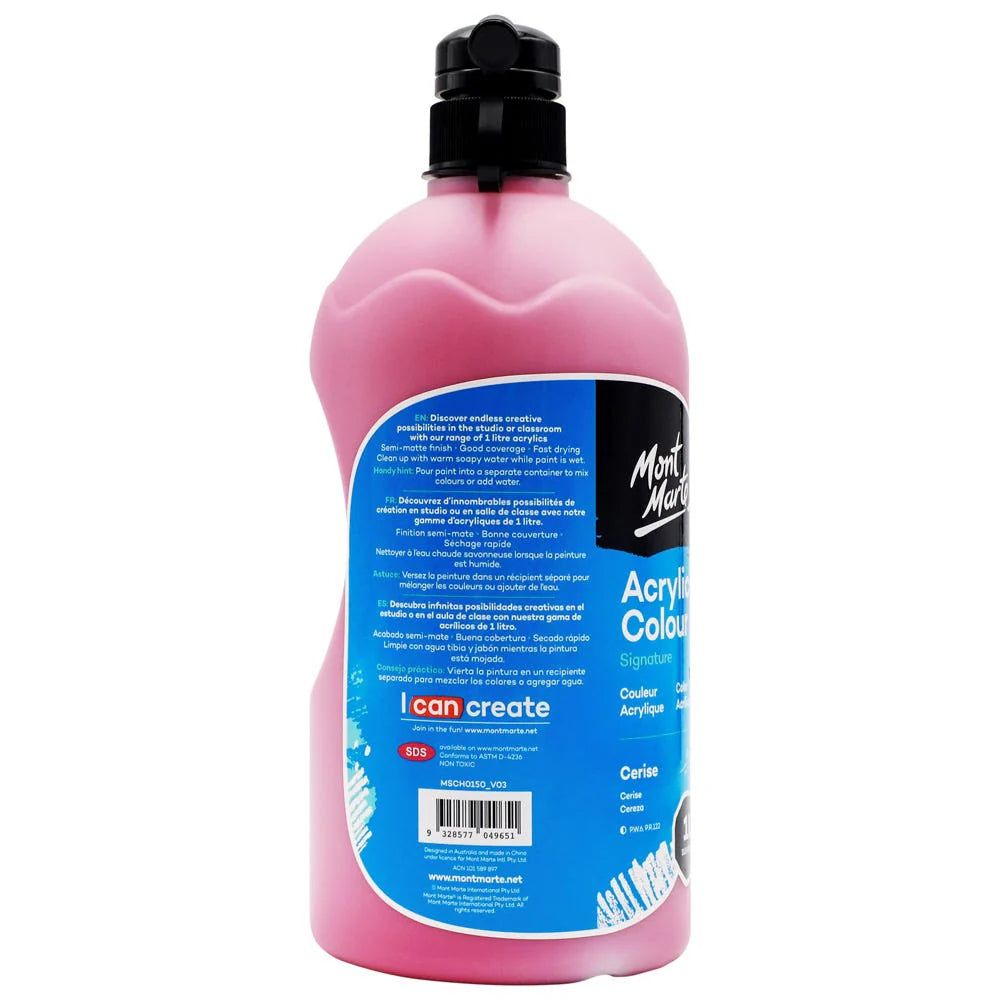 Mont Marte Acrylic Colour Signature 1L (33.8 US fl.oz) Bottle - Cerise