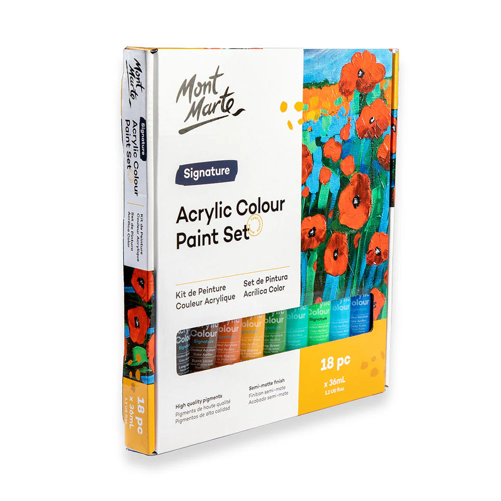 Mont Marte Acrylic Colour Paint Set Signature 18pc x 36ml (1.2 US fl.oz)