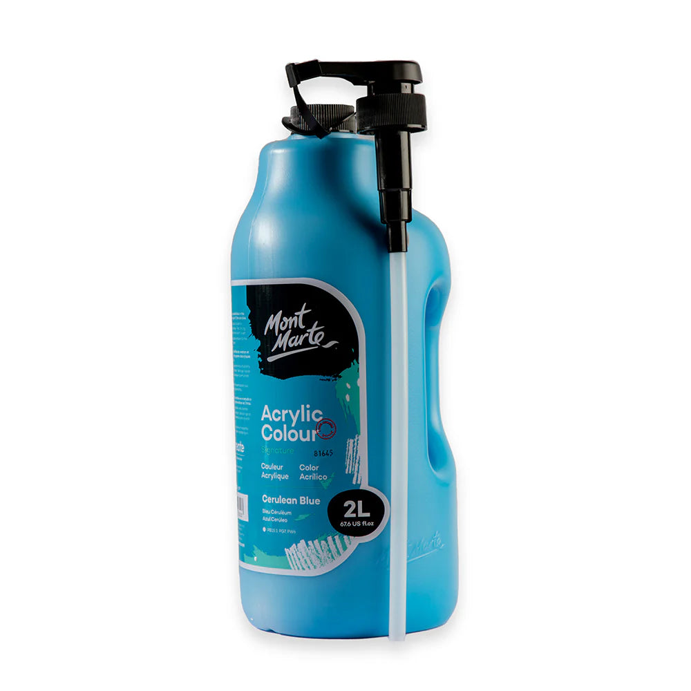 Mont Marte Acrylic Colour Paint Signature 2L (67.6 US fl.oz) Bottle – Cerulean Blue