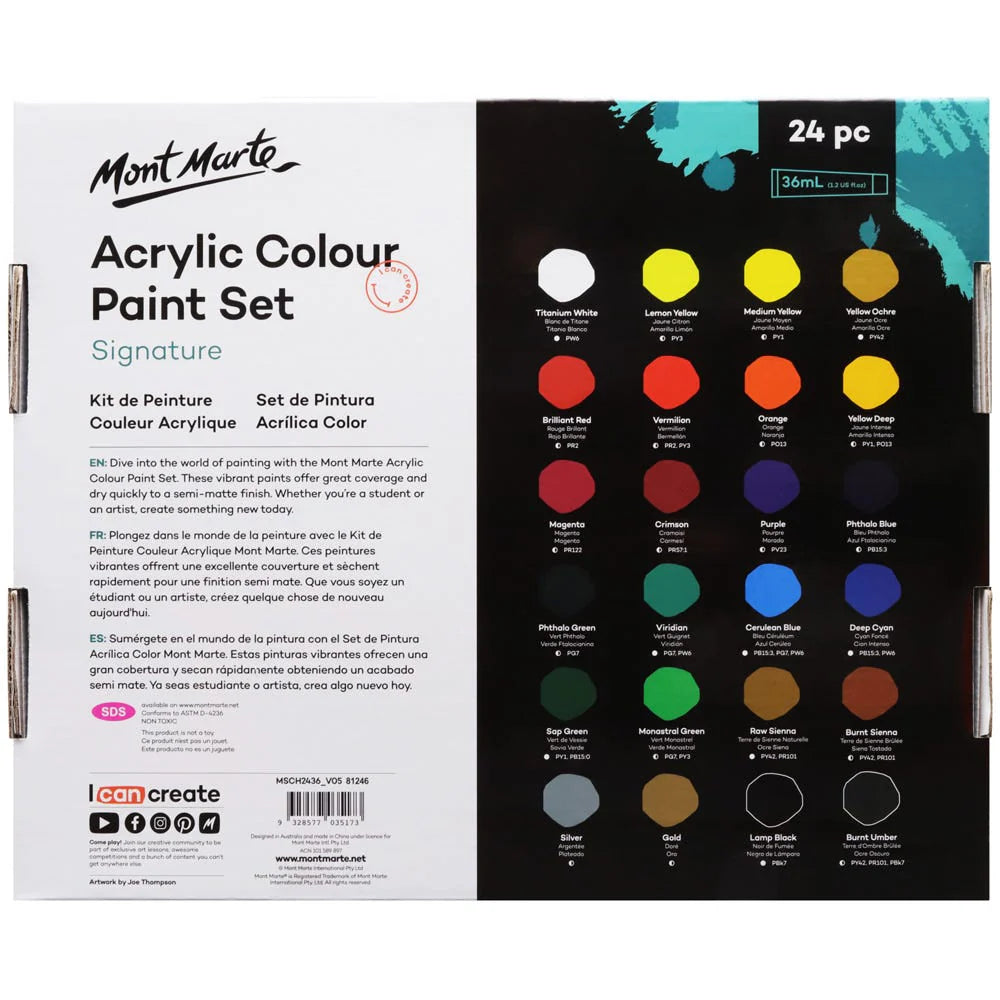 Mont Marte Acrylic Colour Paint Set Signature 24pc x 36ml (1.2oz)