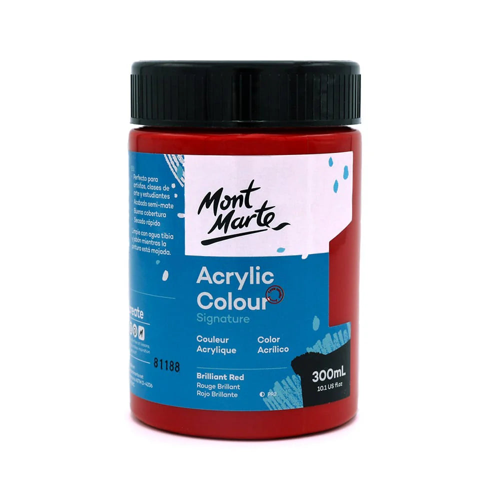 Mont Marte Acrylic Colour Paint Signature 300ml (10.1 US fl.oz) - Brilliant Red