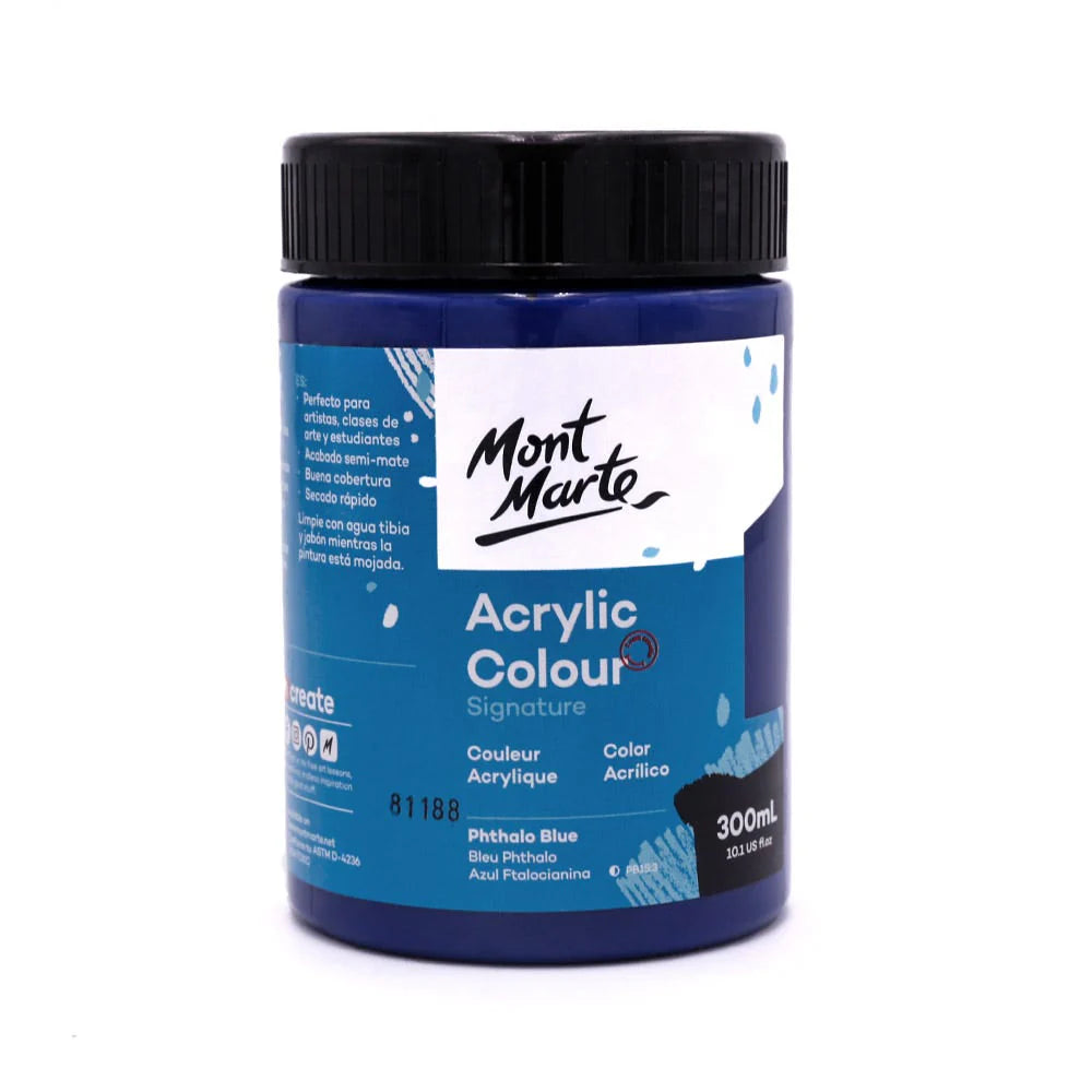 Mont Marte Acrylic Colour Paint Signature 300ml (10.1 US fl.oz) - Phthalo Blue