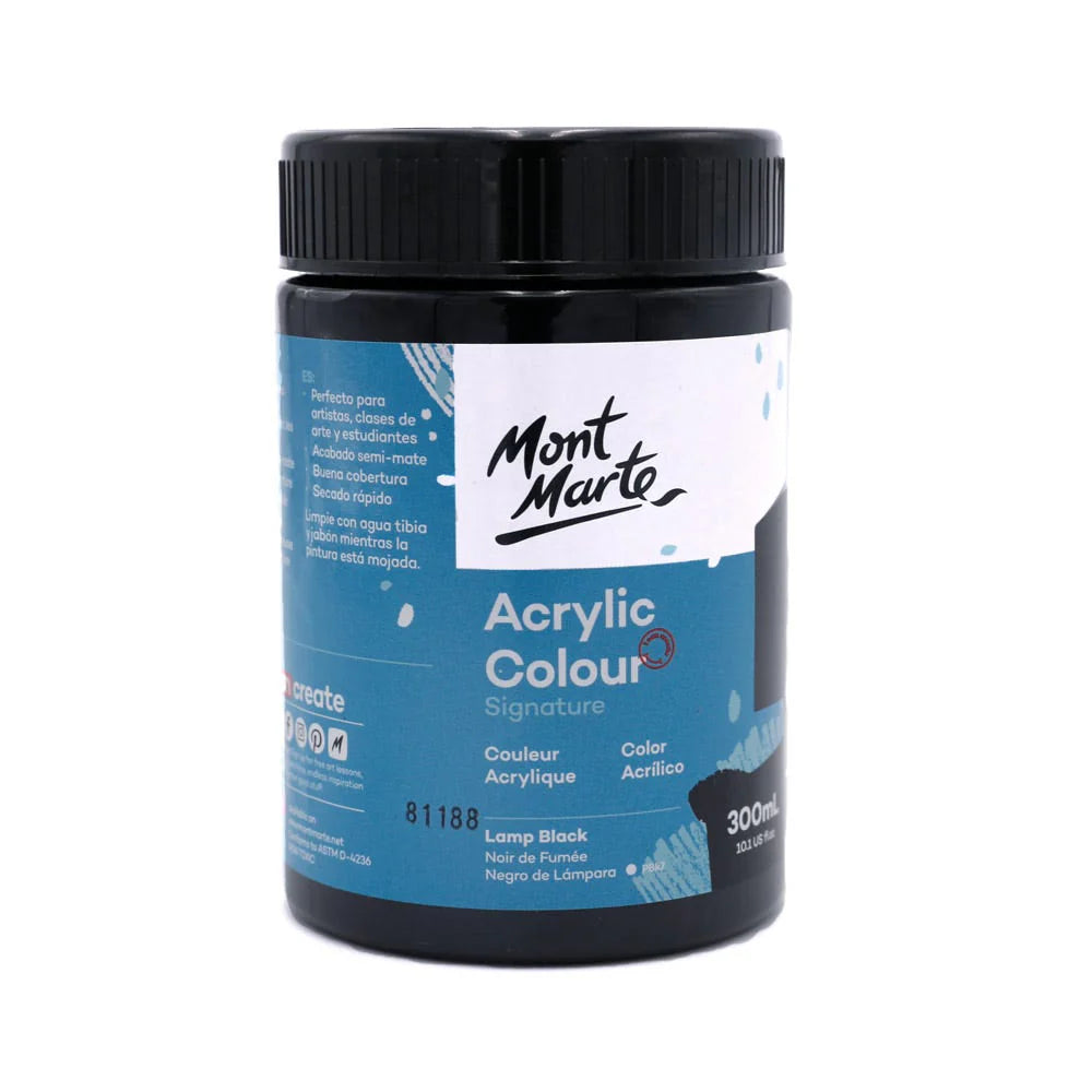 Mont Marte Acrylic Colour Paint Signature 300ml (10.1 US fl.oz) - Lamp Black