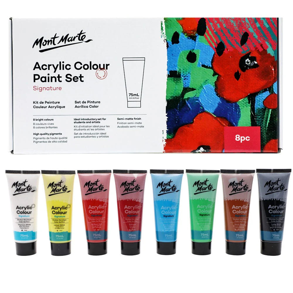 Mont Marte Acrylic Colour Paint Set Signature 8pc x 75ml (2.54oz)