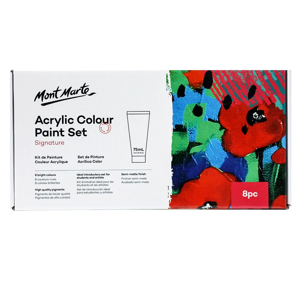 Mont Marte Acrylic Colour Paint Set Signature 8pc x 75ml (2.54oz)