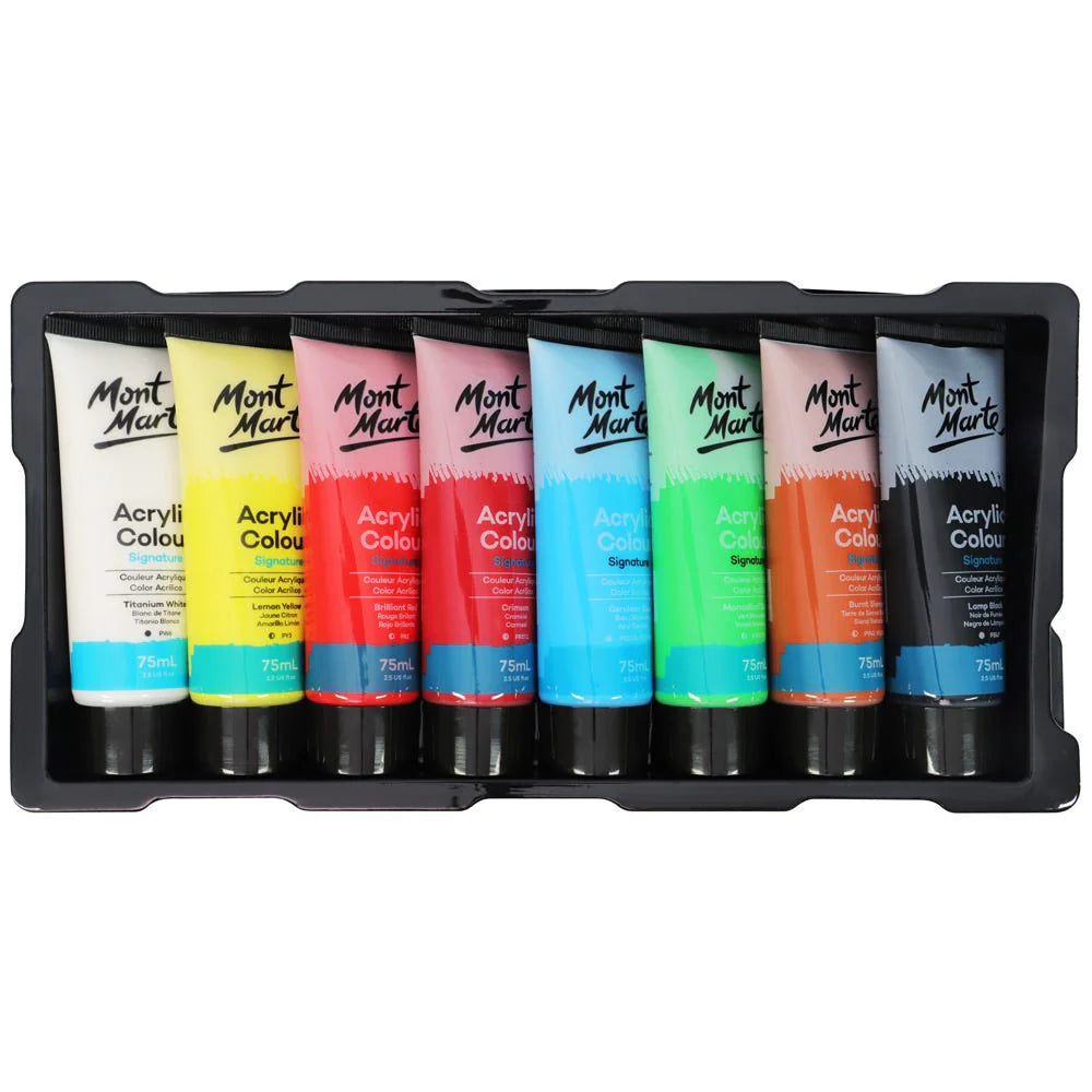 Mont Marte Acrylic Colour Paint Set Signature 8pc x 75ml (2.54oz)