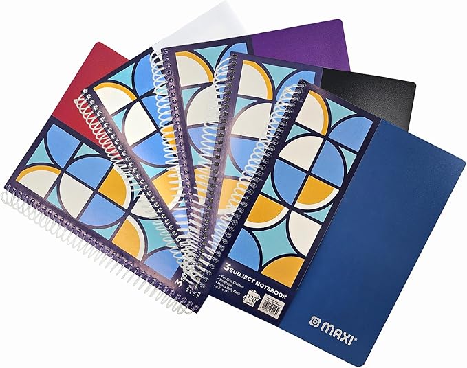 Maxi Spiral Polypropylene 3 Subject Notebook, 11 inch X 8.5 inch,120 Sheets