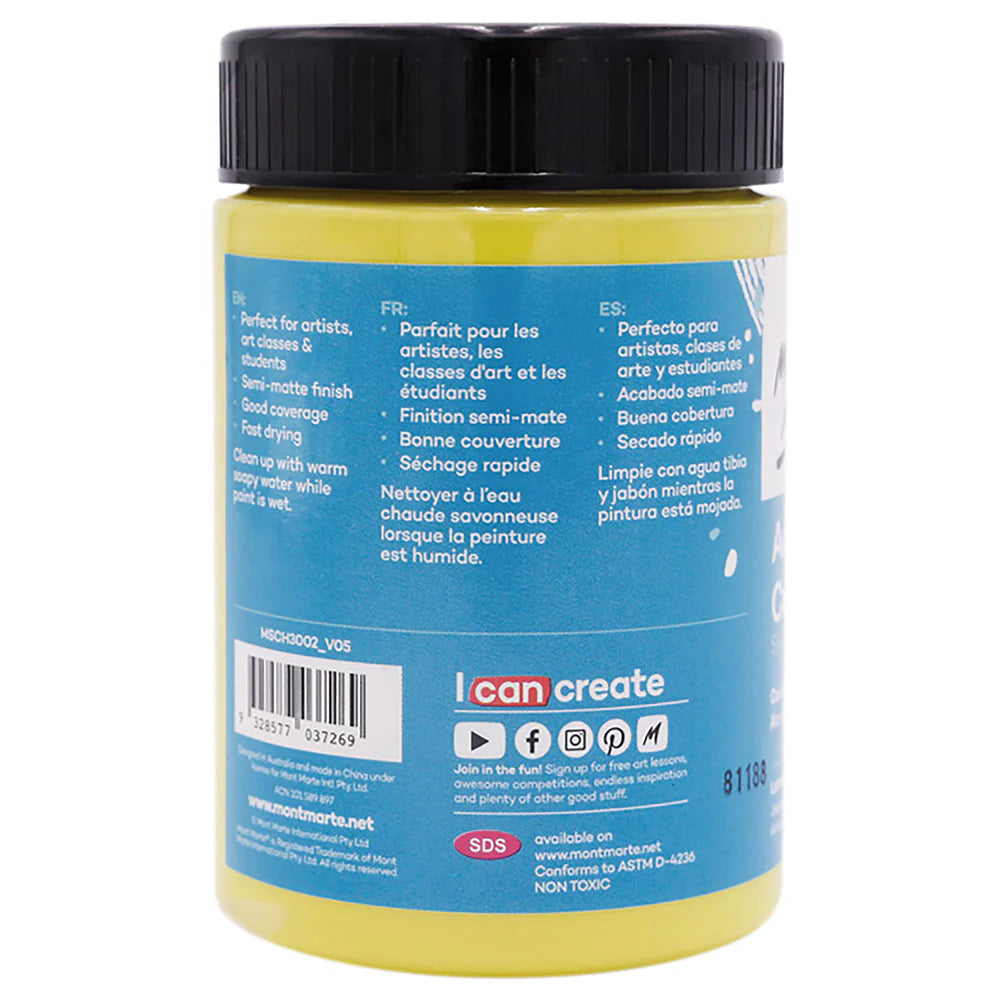 Mont Marte Acrylic Colour Paint Signature 300ml (10.1 US fl.oz) - Lemon Yellow