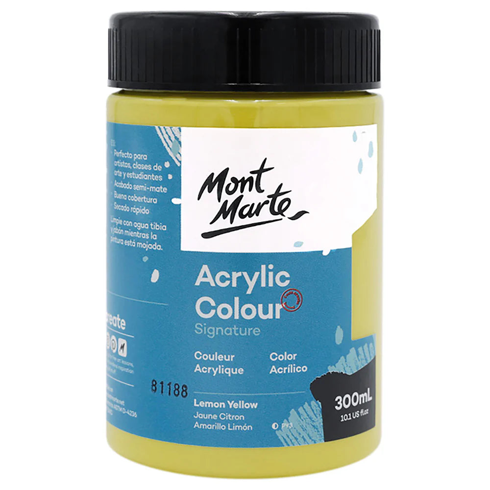 Mont Marte Acrylic Colour Paint Signature 300ml (10.1 US fl.oz) - Lemon Yellow