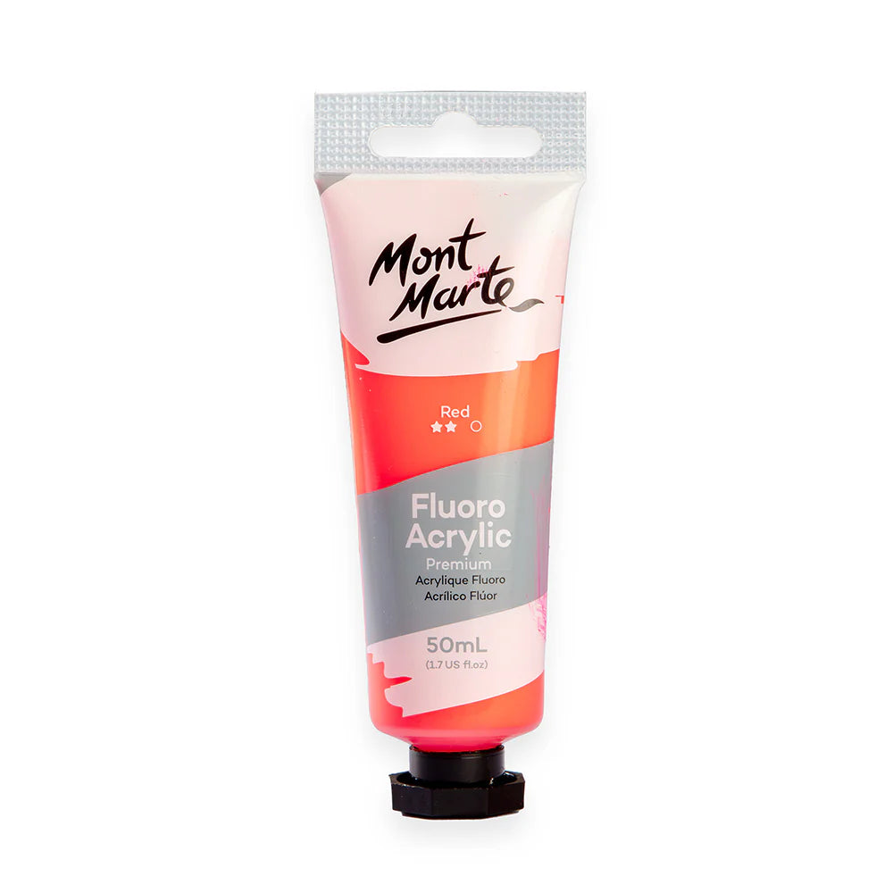 Mont Marte Fluoro Acrylic Paint 50mL - Red