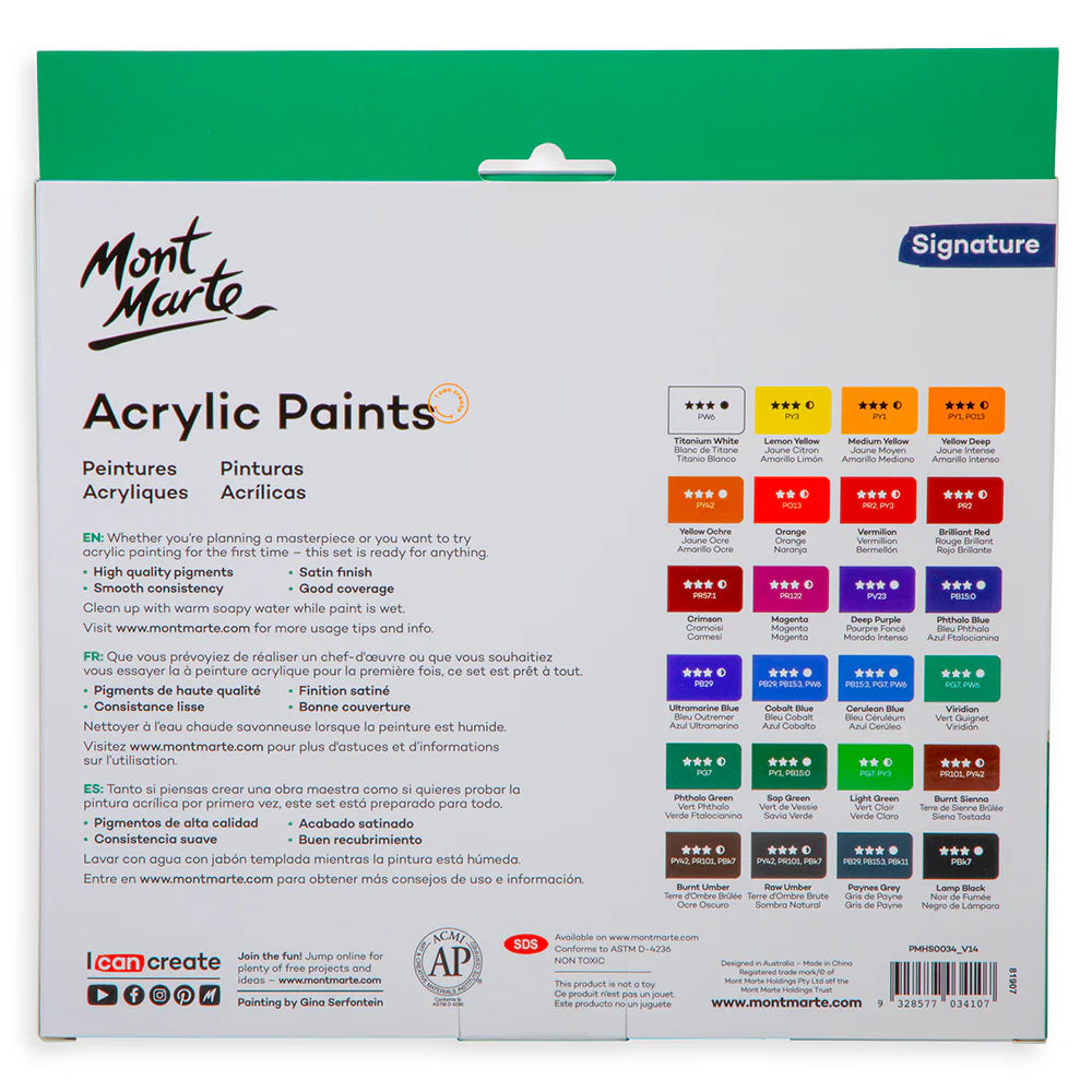 Mont Marte Acrylic Paints Set Signature 24pc x 12ml (0.4 US fl.oz)