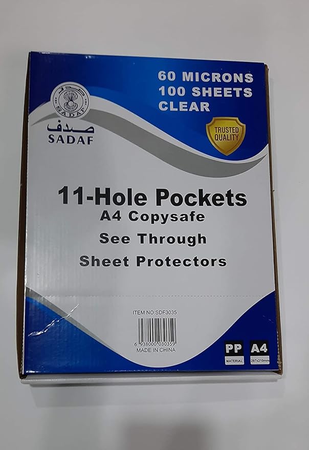 PUNCHED POCKET A4 60 MIC 100PCS BOX HOLE POCKET CLEAR