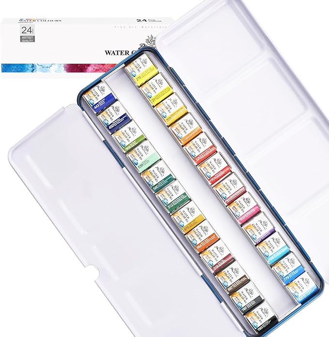 PHOENIX Artist Grade Watercolor Paint Set - Half Pan 24 Colors