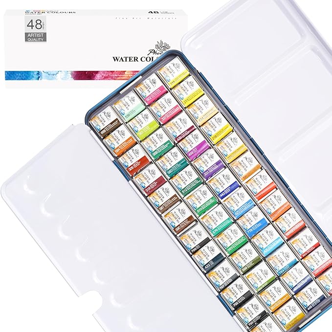 PHOENIX Artist Grade Watercolor Paint Set - Half Pan 48 Colors