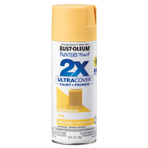 12 Oz Rust‐Oleum Painter’s Touch 2X Summer Squash Ultra Cover Paint + Primer Spray Paint Satin