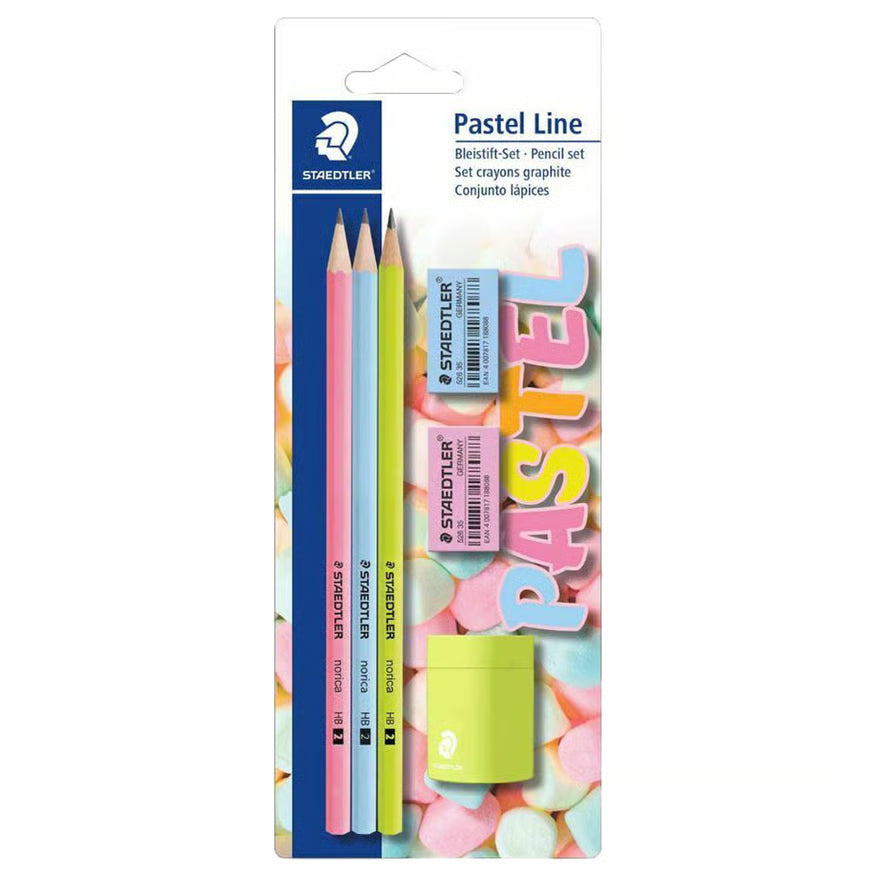 Staedtler Pastel Line HB Graphite Pencils Erasers & Pencil Sharpener Set Staedtler