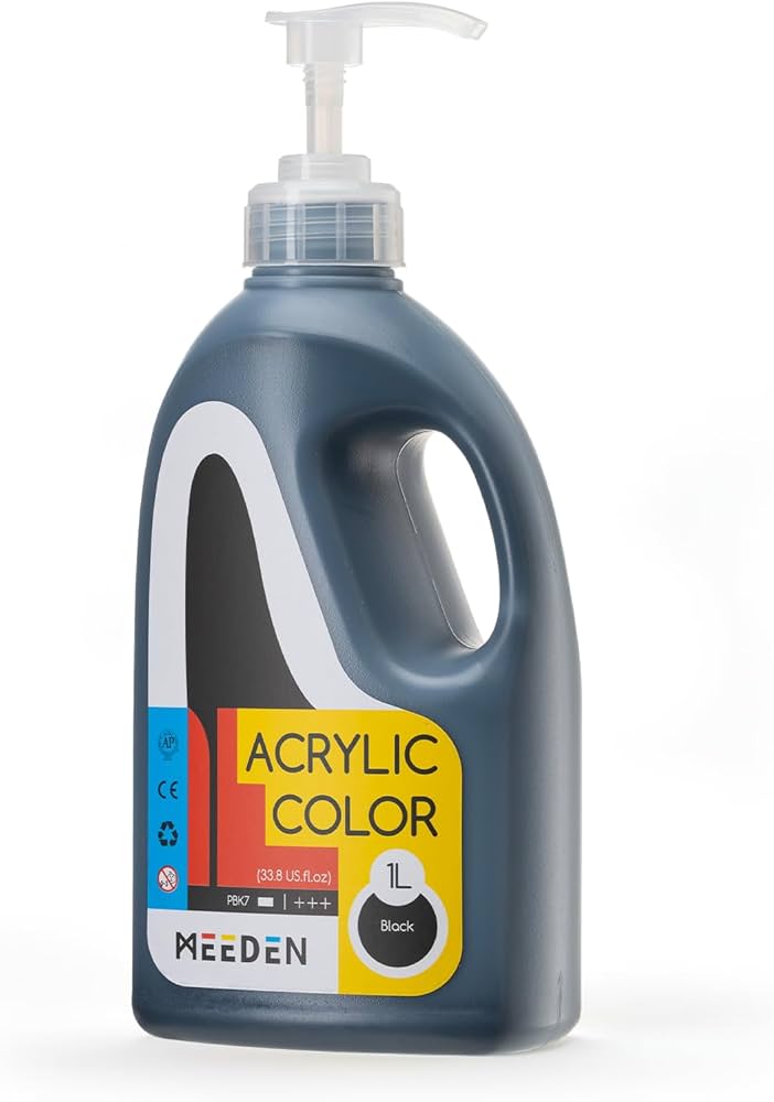 MEEDEN Acrylic Paint Black with Pump Lid 1Litre