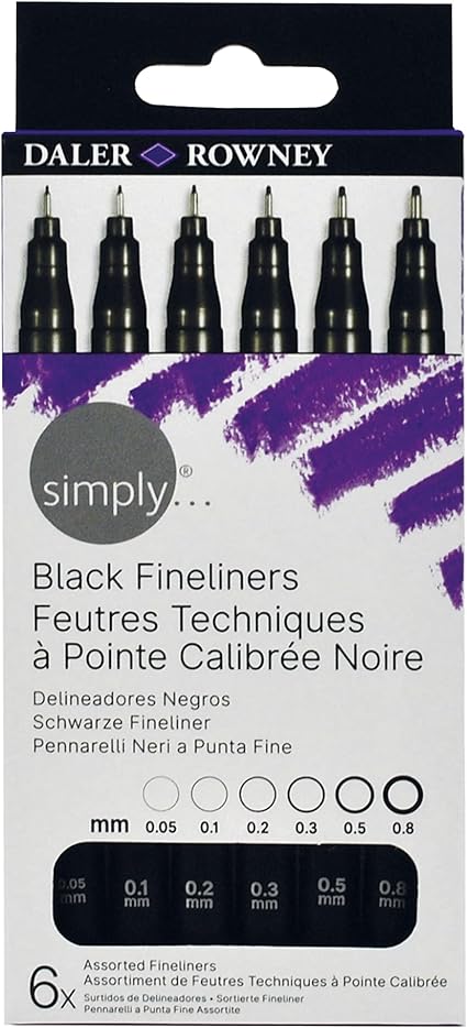 Daler-Rowney Simply Black Fineliners Set 6 Pens
