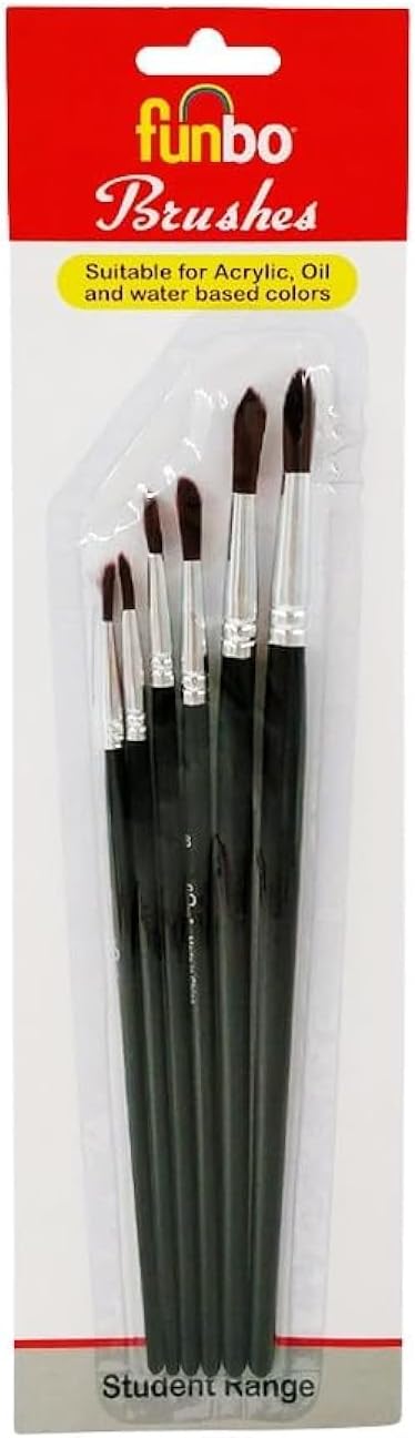 Funbo 6-Piece Brush Set for Acrylic, Oil & Watercolor