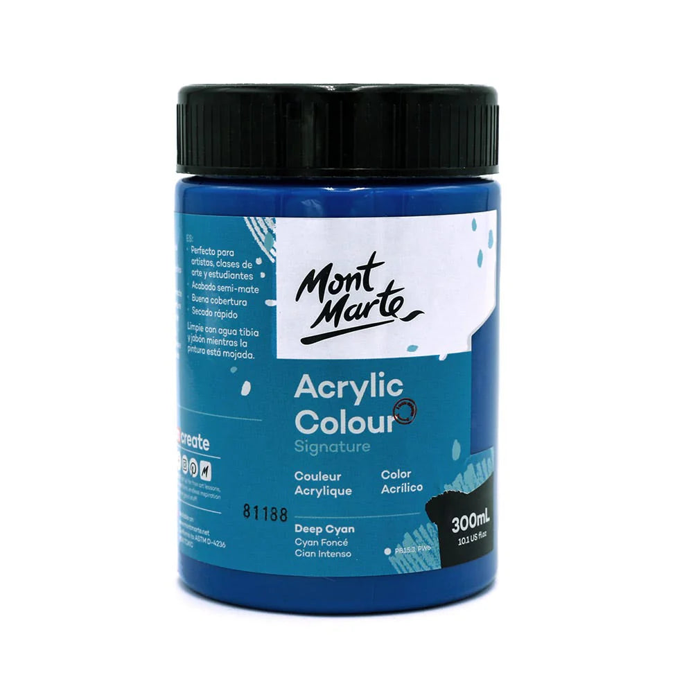 Mont Marte Acrylic Colour Paint Signature 300ml (10.1 US fl.oz) - Deep Cyan