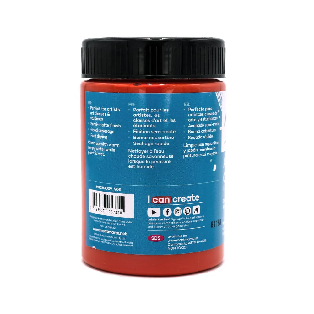 Mont Marte Acrylic Colour Paint Signature 300ml (10.1 US fl.oz) - Vermilion