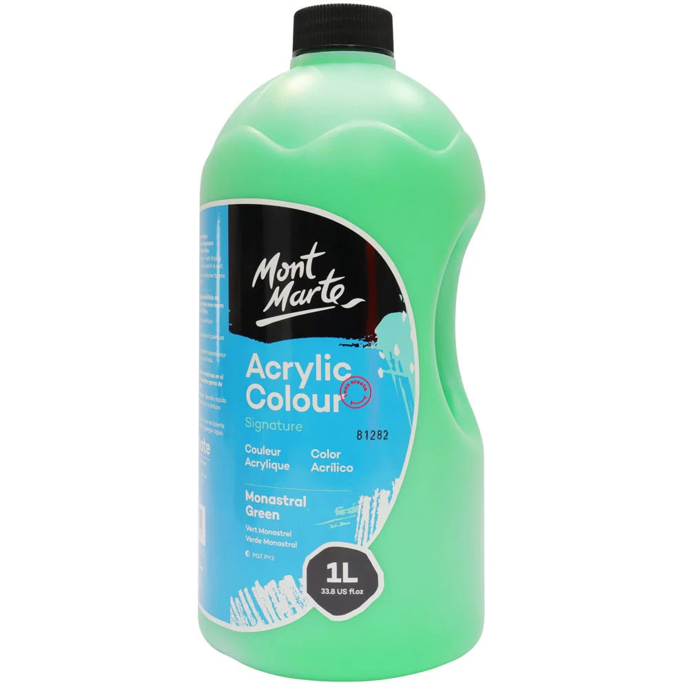Mont Marte Acrylic Colour Signature 1L (33.8 US fl.oz) Bottle - Monastral Green
