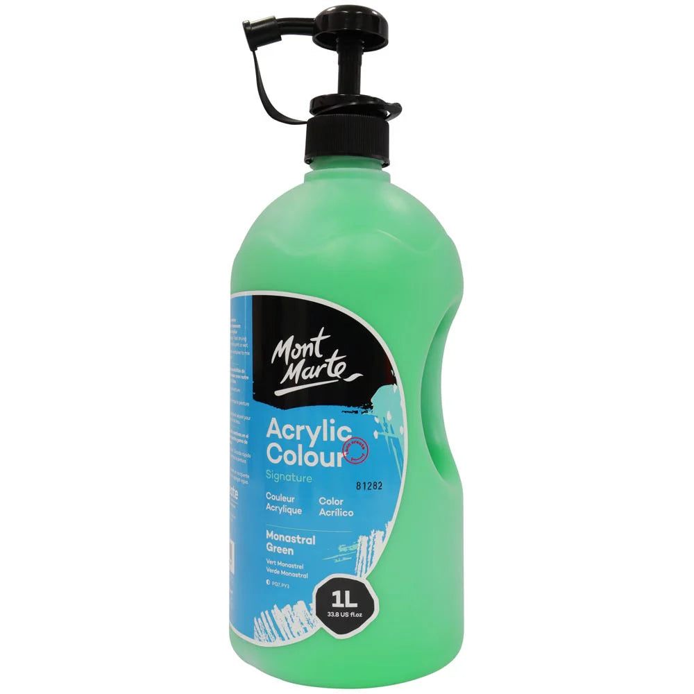Mont Marte Acrylic Colour Signature 1L (33.8 US fl.oz) Bottle - Monastral Green