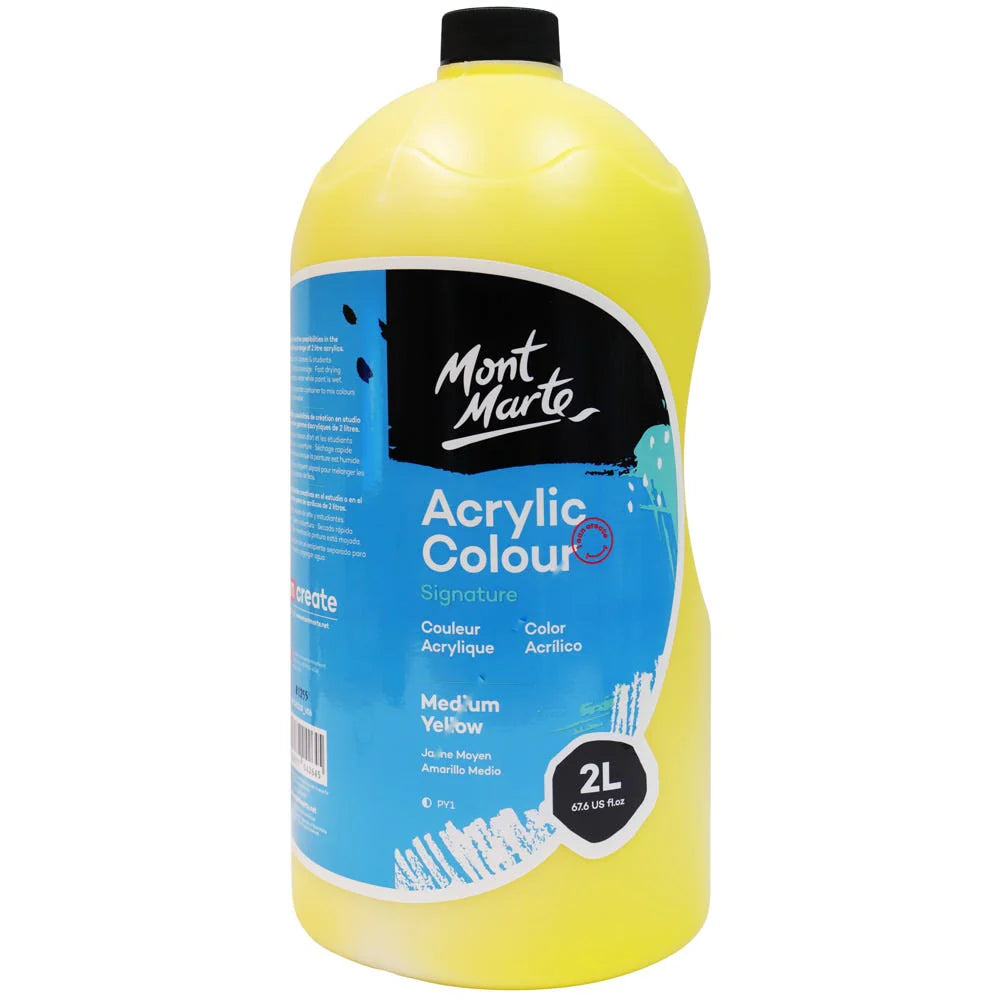 Mont Marte Acrylic Colour Paint Signature 2L (67.6 US fl.oz) Bottle – Medium Yellow