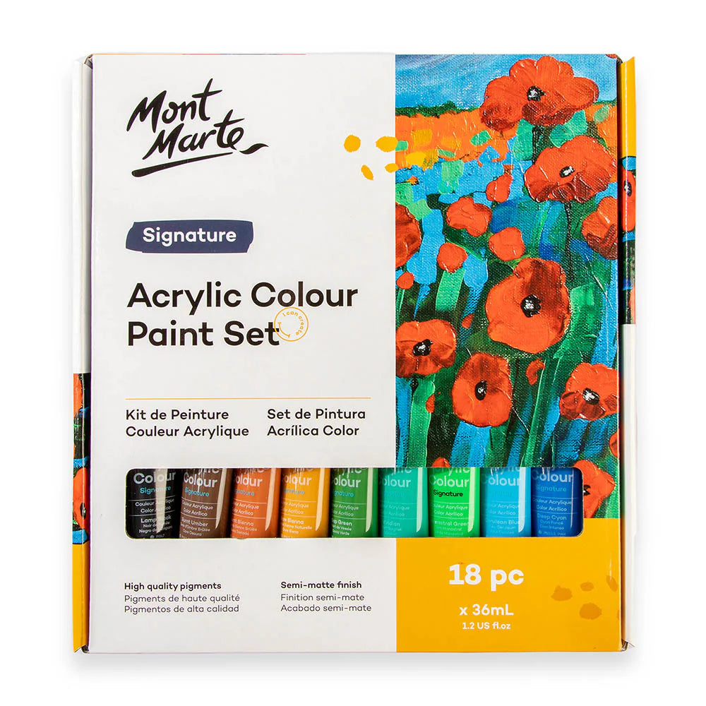Mont Marte Acrylic Colour Paint Set Signature 18pc x 36ml (1.2 US fl.oz)