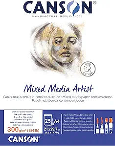 CANSON Mixed Media Artist Pad, 300gsm, A4 Glued Pad