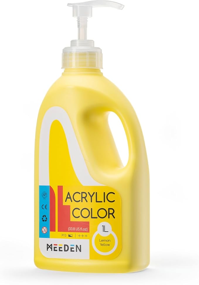 MEEDEN Acrylic Paint Lemon Yellow with Pump Lid 1Litre
