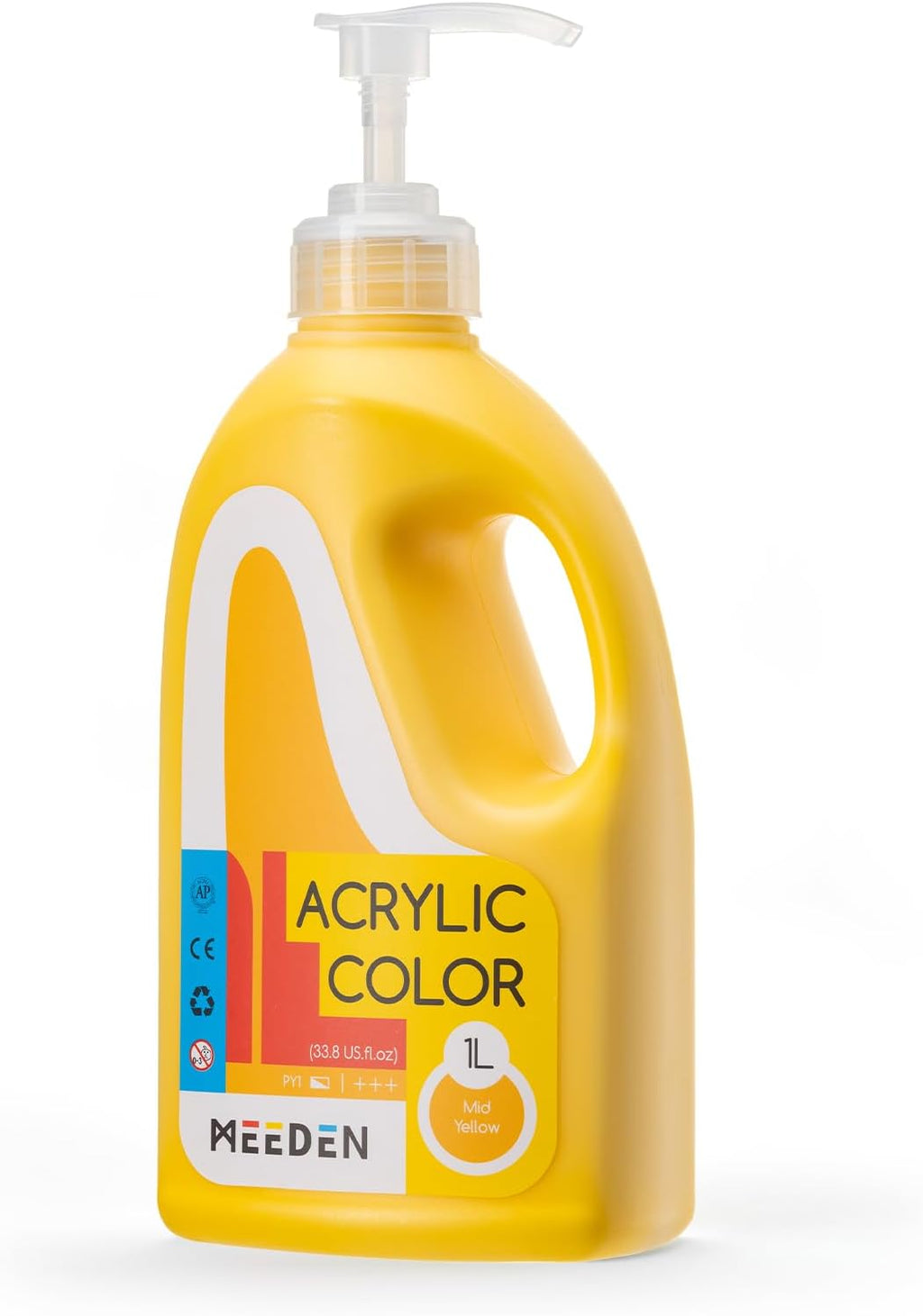 MEEDEN Acrylic Paint Mid Yellow with Pump Lid 1Litre