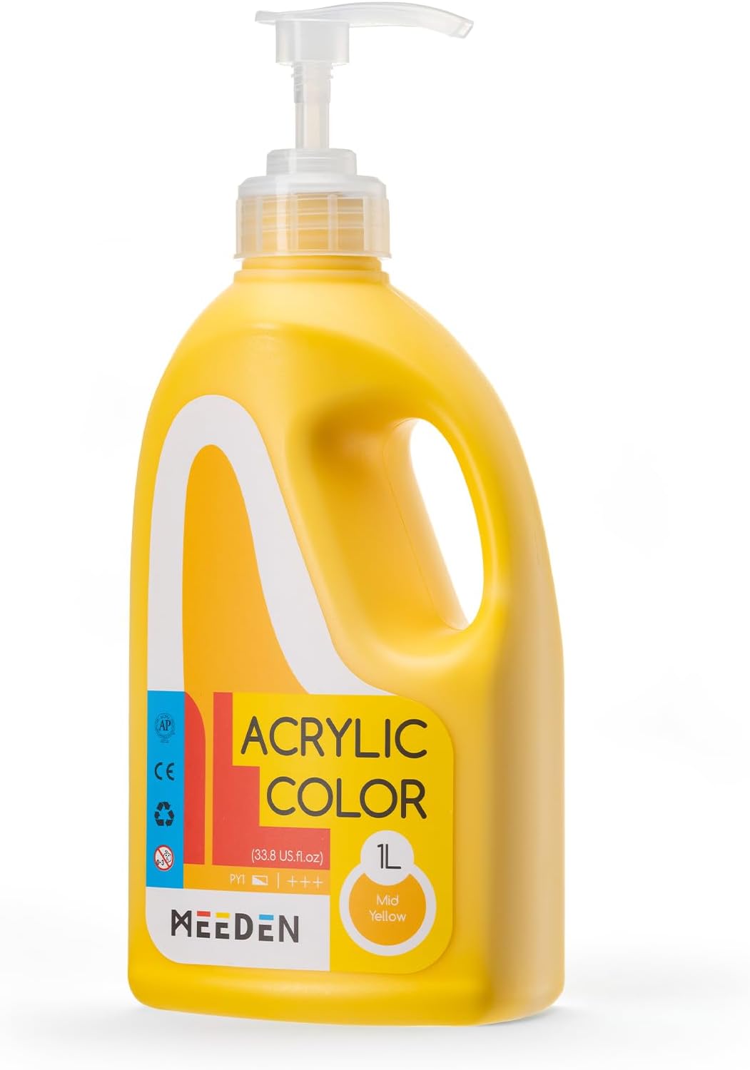 MEEDEN Acrylic Paint Mid Yellow with Pump Lid 1Litre