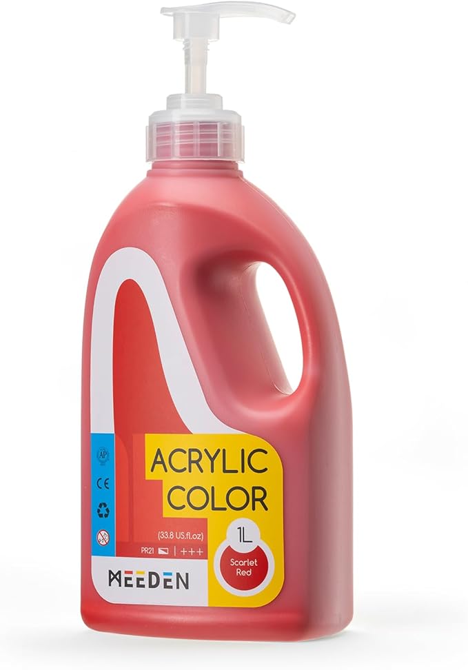 MEEDEN Acrylic Paint Scarlet Red with Pump Lid 1Litre