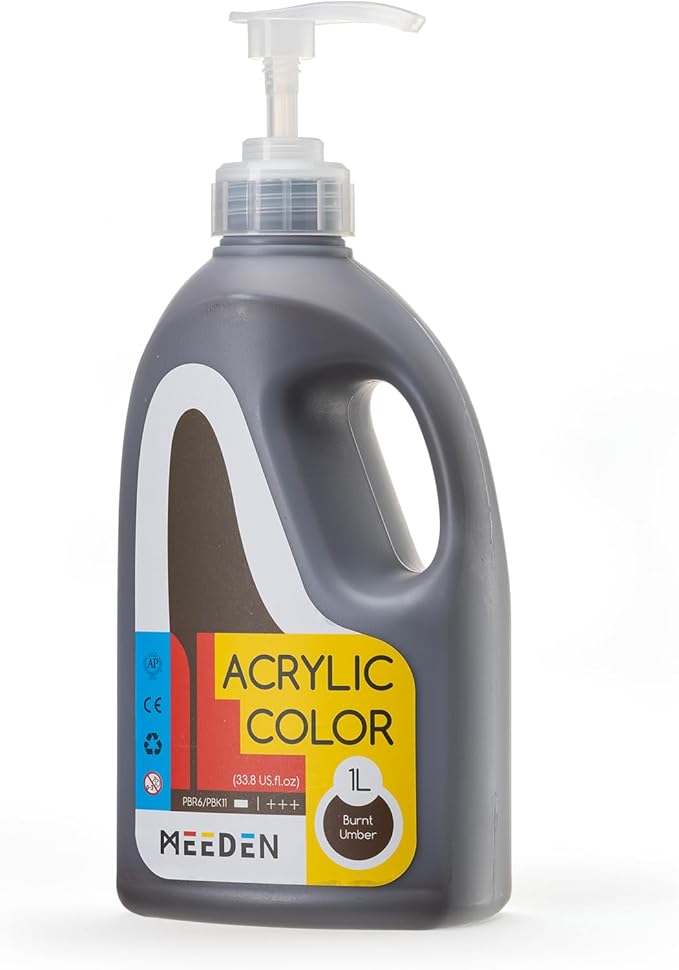 MEEDEN Acrylic Paint Burnt Umber with Pump Lid 1Litre