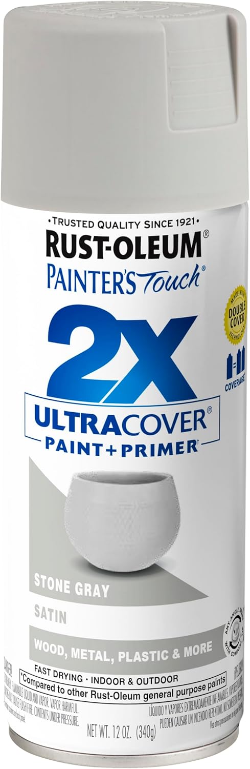 Rust-Oleum 249855 Painter's Touch 2X Ultra Cover Spray Paint 12 oz Satin Stone Gray