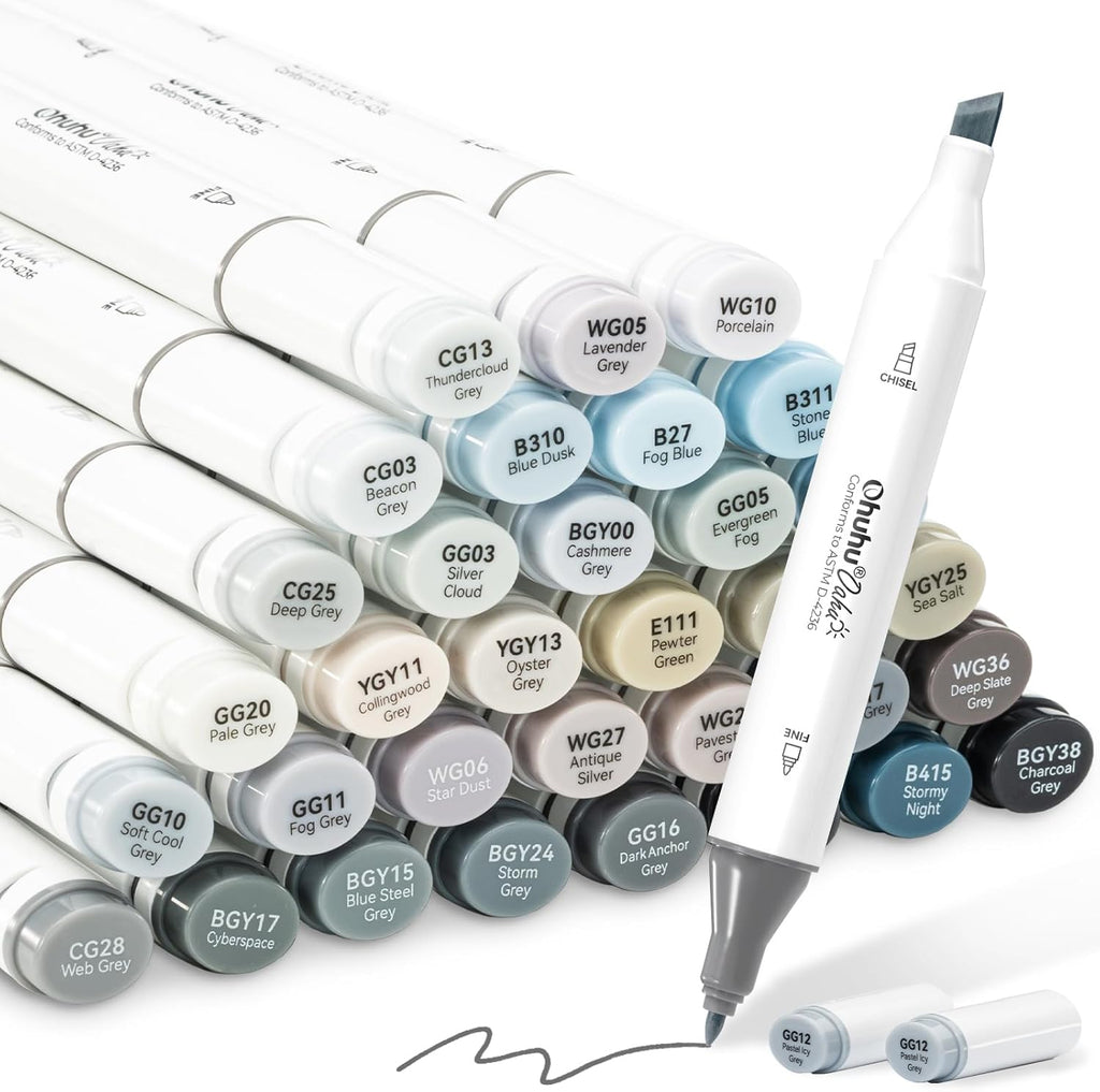 Ohuhu Alcohol Markers Gray Tone- Double Tipped Alcohol Based Art Marker